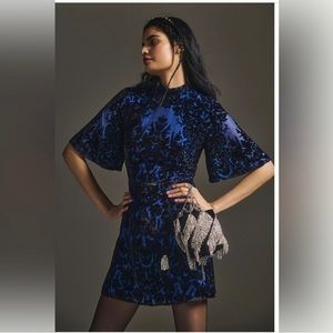 Anthropologie blue black velvet dress